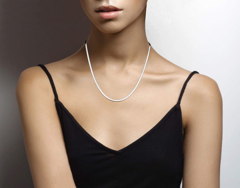 Miabella Italian Solid 925 Sterling Silver, 18Kt Gold Plated 3.5mm Flexible Flat Herringbone Chain Necklace for Women, Made in Italy (SI, Length 20 Inches) - Image 3